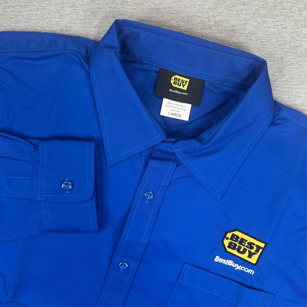 Best Buy Uniform Shirt Mens Large Royal Blue Long Sleeve Button Down Work Logo